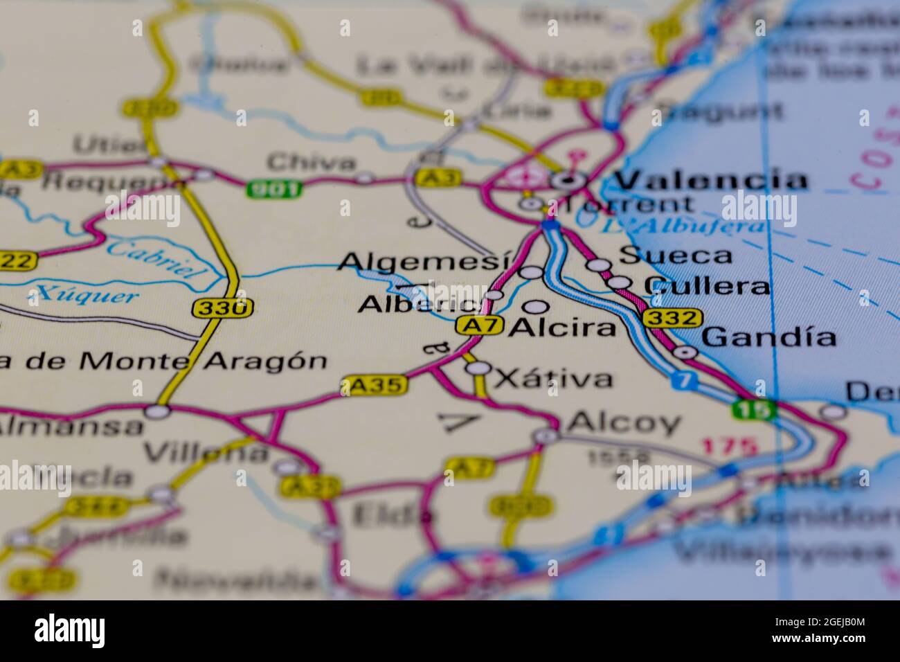 Alberic Spain shown on a road map or Geography map Stock Photo