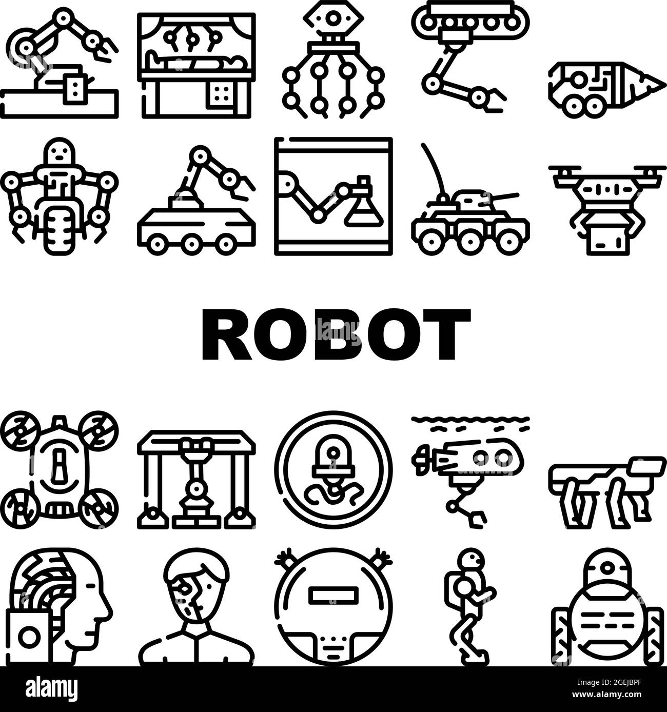 Robot Future Electronic Equipment Icons Set Vector Stock Vector Image
