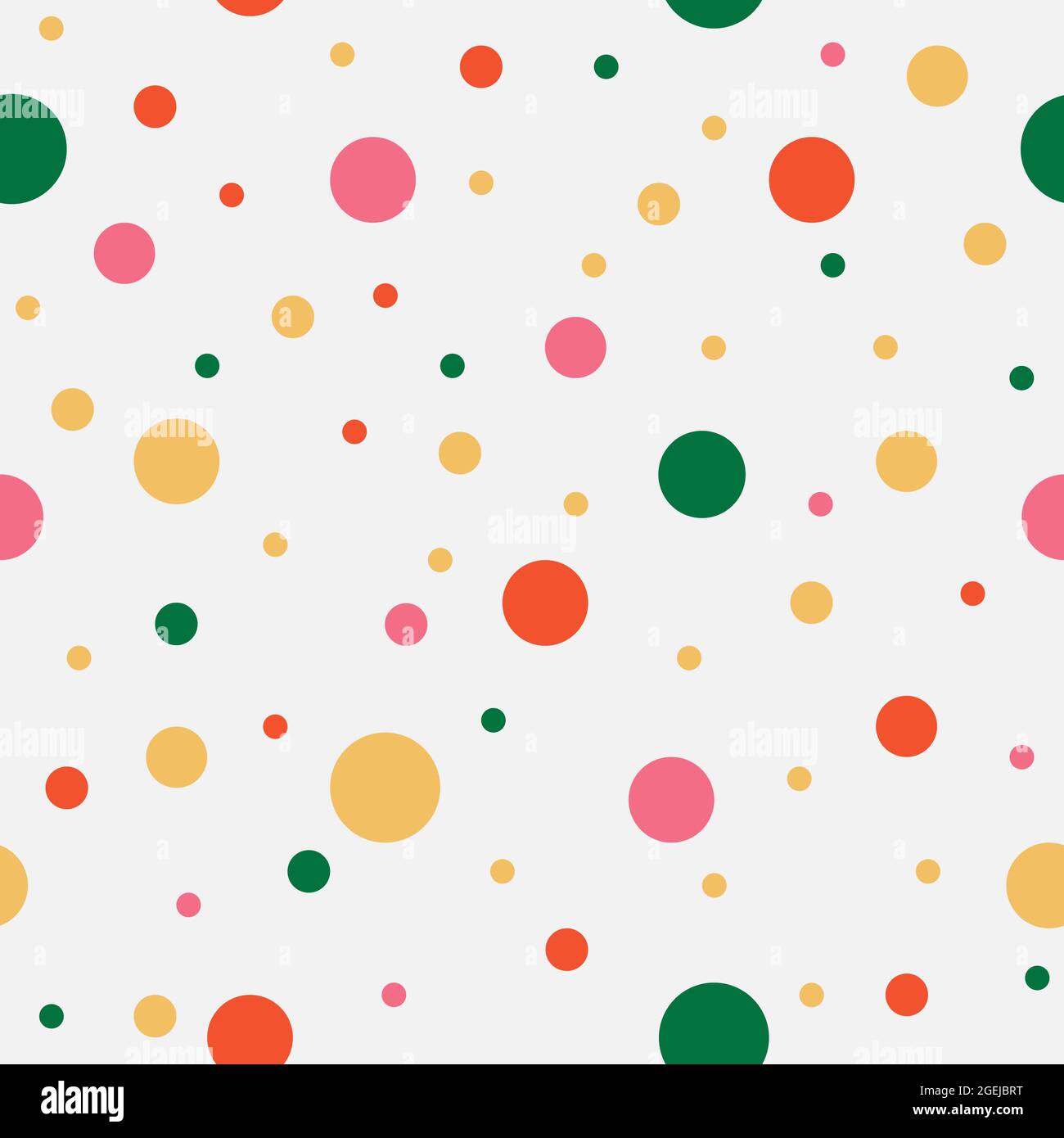 Colorful chaotic dots. Yellow, green, pink, orange circles on light background. Vector seamless pattern. Bright abstract texture for your design Stock Vector