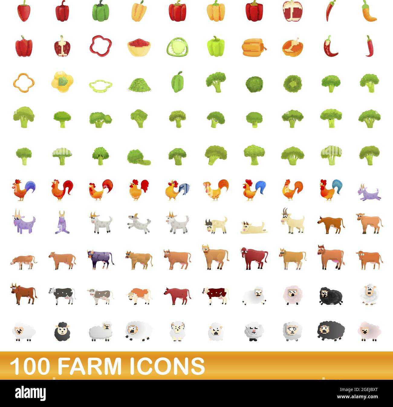 100 farm icons set. Cartoon illustration of 100 farm icons vector set ...