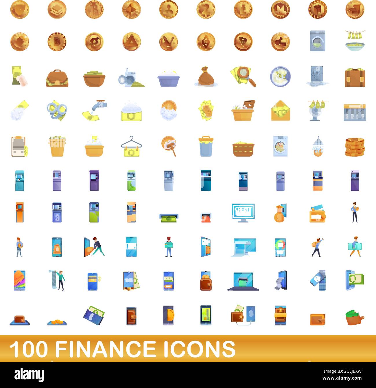 100 finance icons set. Cartoon illustration of 100 finance icons vector set isolated on white background Stock Vector