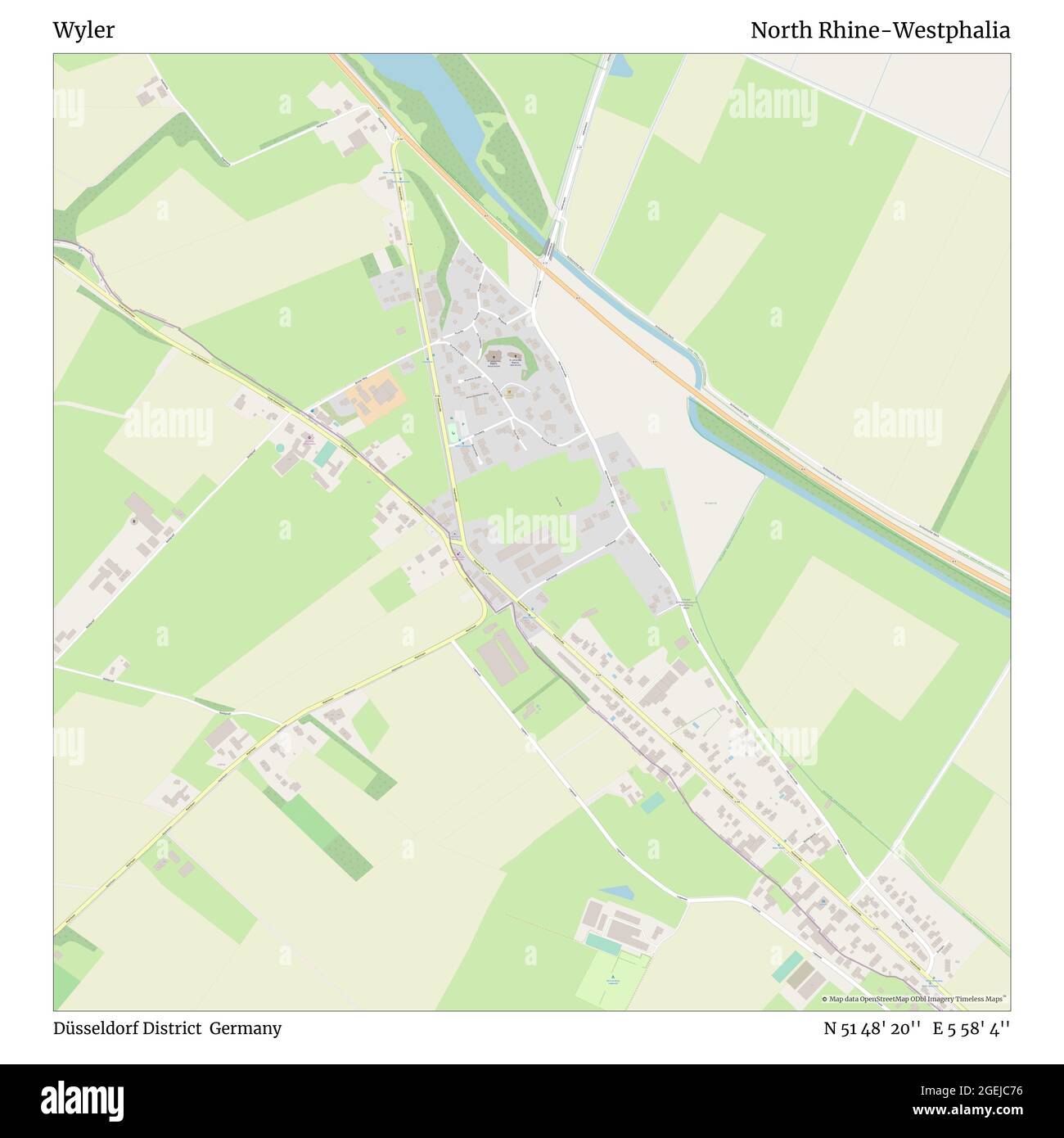 Wyler, Düsseldorf District, Germany, North Rhine-Westphalia, N 51 48' 20'', E 5 58' 4'', map, Timeless Map published in 2021. Travelers, explorers and adventurers like Florence Nightingale, David Livingstone, Ernest Shackleton, Lewis and Clark and Sherlock Holmes relied on maps to plan travels to the world's most remote corners, Timeless Maps is mapping most locations on the globe, showing the achievement of great dreams Stock Photo