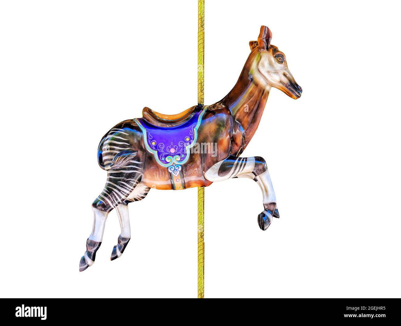 Carnival carousel okapi isolated on blue or white background Stock Photo