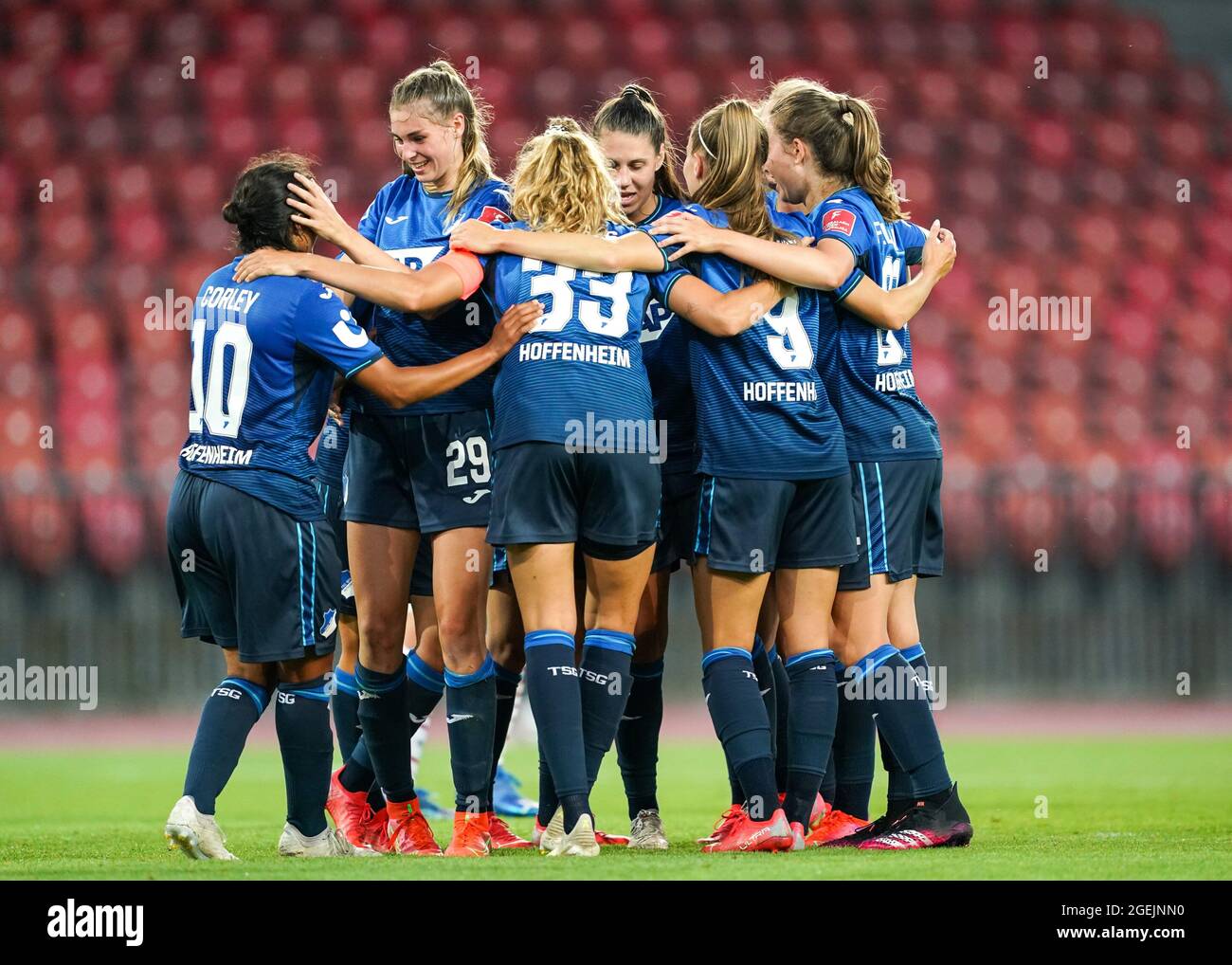 Zurich, Switzerland. 20th Aug, 2021. Jule Brand (29 Hoffenheim) celebrates  her goal with teammates during the UEFA Womens Champions League Round 1  Finals football match between TSG Hoffenheim and AC Milan at