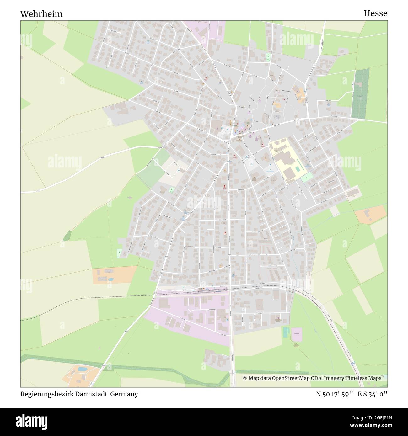 Wehrheim, Regierungsbezirk Darmstadt, Germany, Hesse, N 50 17' 59'', E 8 34' 0'', map, Timeless Map published in 2021. Travelers, explorers and adventurers like Florence Nightingale, David Livingstone, Ernest Shackleton, Lewis and Clark and Sherlock Holmes relied on maps to plan travels to the world's most remote corners, Timeless Maps is mapping most locations on the globe, showing the achievement of great dreams Stock Photo