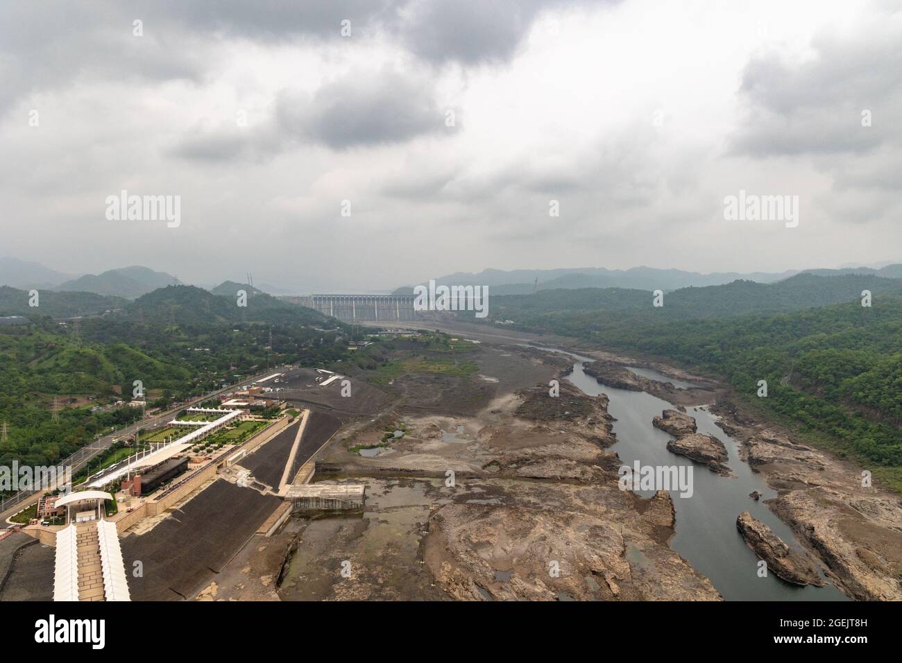 View of Narmada river valley from the viewing gallery at chest level of