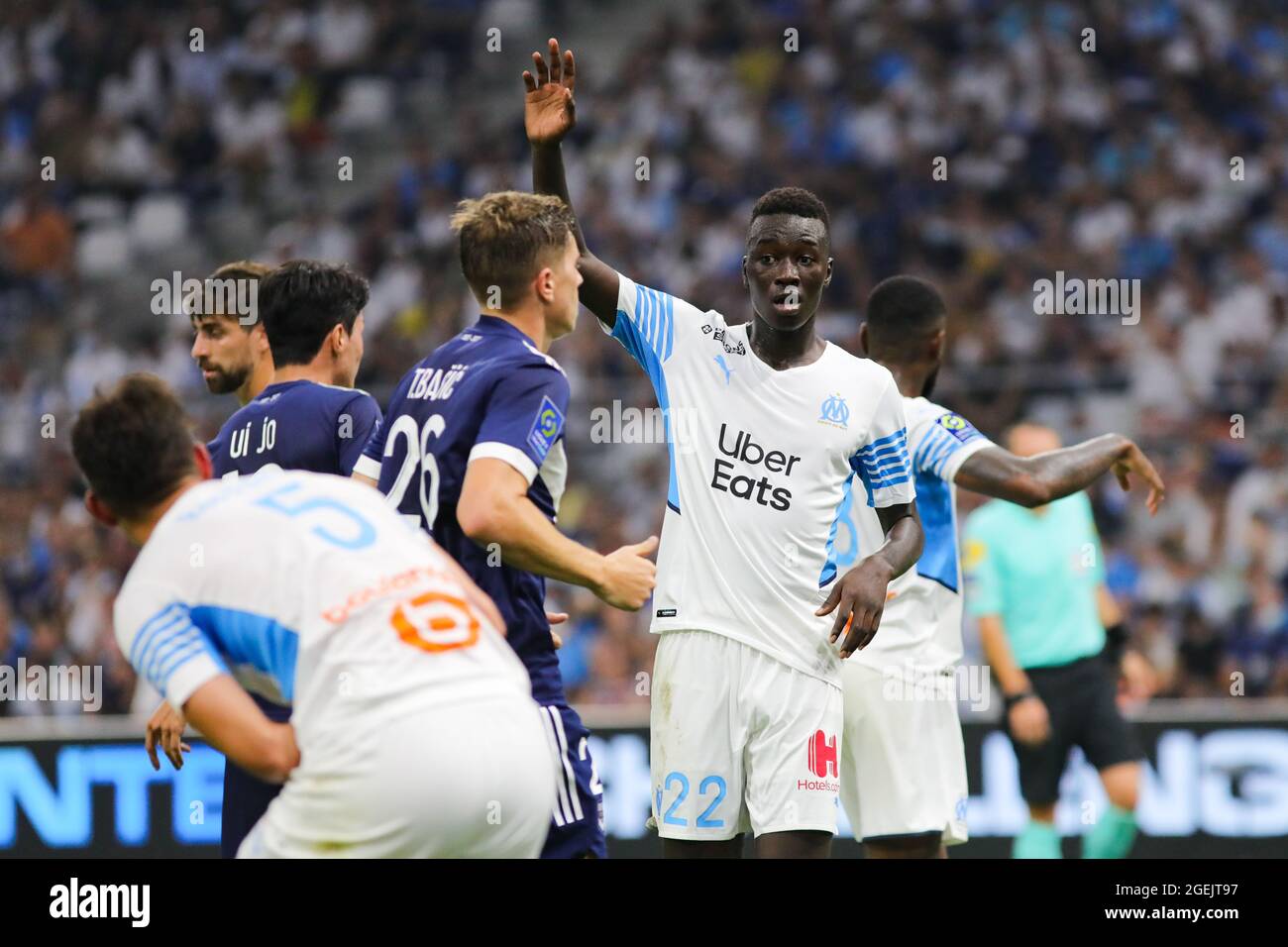 Pape Gueye #22 of Olympique de Marseille during the Ligue 1 Uber Eats match  between Marseille and Bordeaux at Orange Velodrome on August 15, 2021 in M  Stock Photo - Alamy