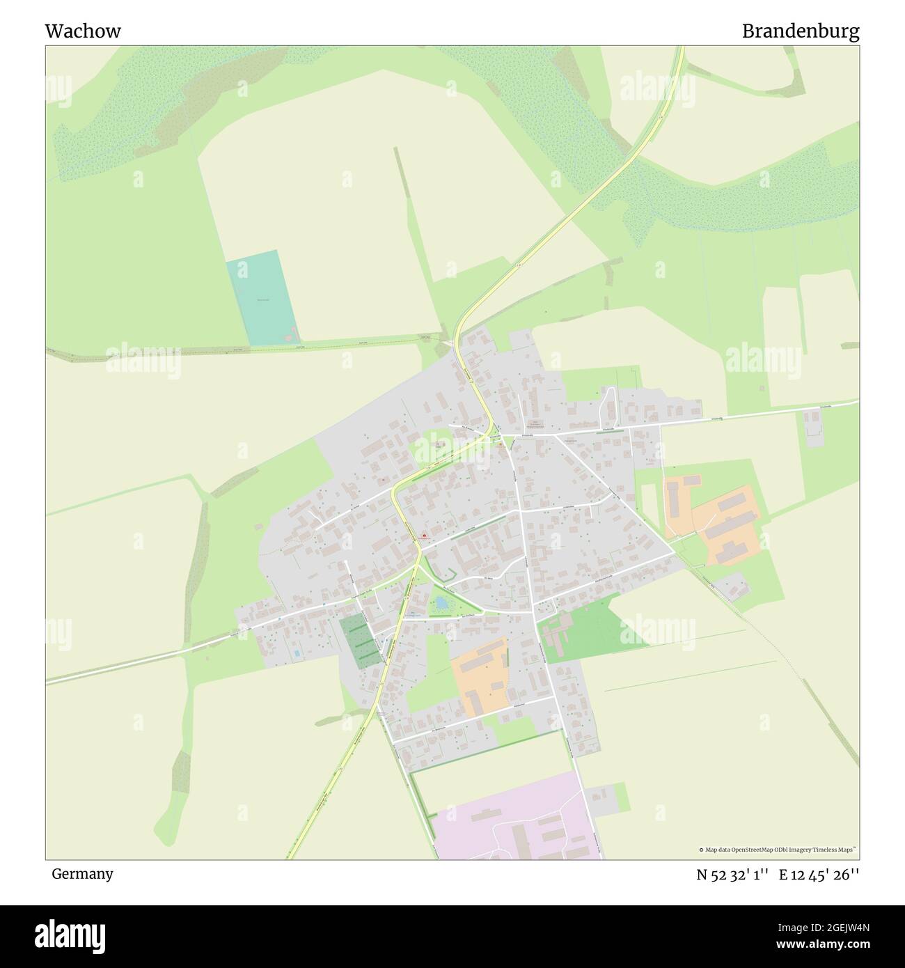 Wachow, Germany, Brandenburg, N 52 32' 1'', E 12 45' 26'', map, Timeless Map published in 2021. Travelers, explorers and adventurers like Florence Nightingale, David Livingstone, Ernest Shackleton, Lewis and Clark and Sherlock Holmes relied on maps to plan travels to the world's most remote corners, Timeless Maps is mapping most locations on the globe, showing the achievement of great dreams Stock Photo