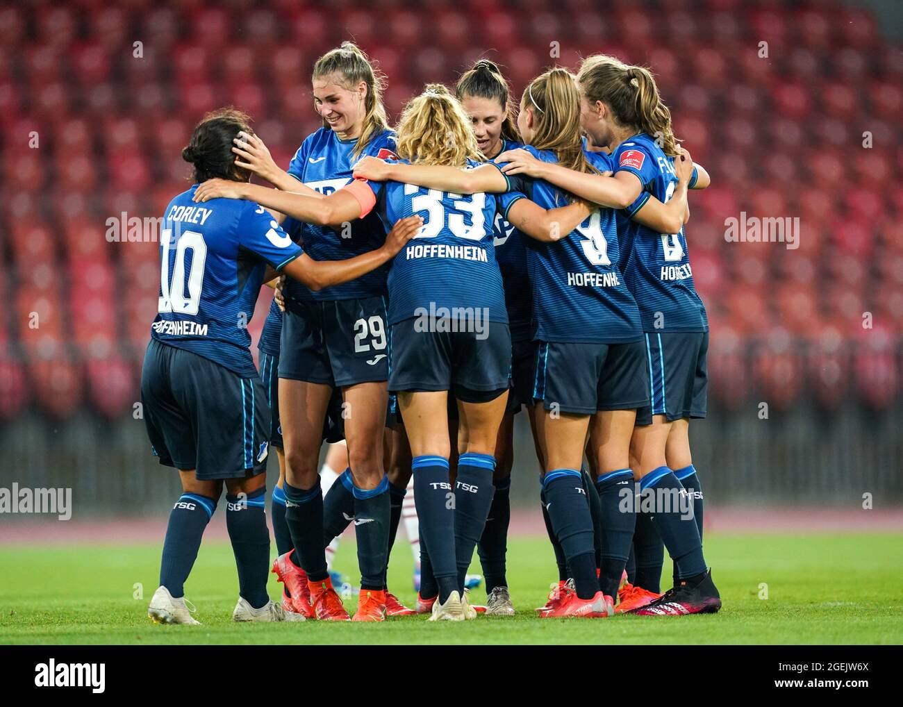 Zurich, Switzerland. 20th Aug, 2021. Jule Brand (29 Hoffenheim) celebrates  her goal with and teammates during the UEFA Womens Champions League Round 1  Finals football match between TSG Hoffenheim and AC Milan