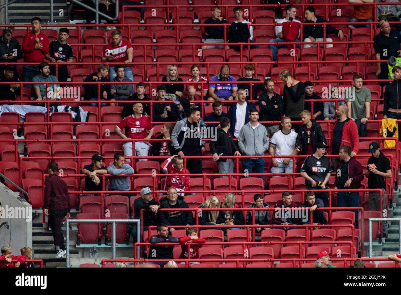 Bristol, UK. 20th Aug, 2021. Bristol City fans in the Rail Seating section at Ashton Gate. EFL Skybet championship match, Bristol city v Swansea City at Ashton Gate Stadium in Bristol, Avon on Friday 20th August 2021. this image may only be used for Editorial purposes. Editorial use only, license required for commercial use. No use in betting, games or a single club/league/player publications. pic by Lewis Mitchell/Andrew Orchard sports photography/Alamy Live news Credit: Andrew Orchard sports photography/Alamy Live News Stock Photo