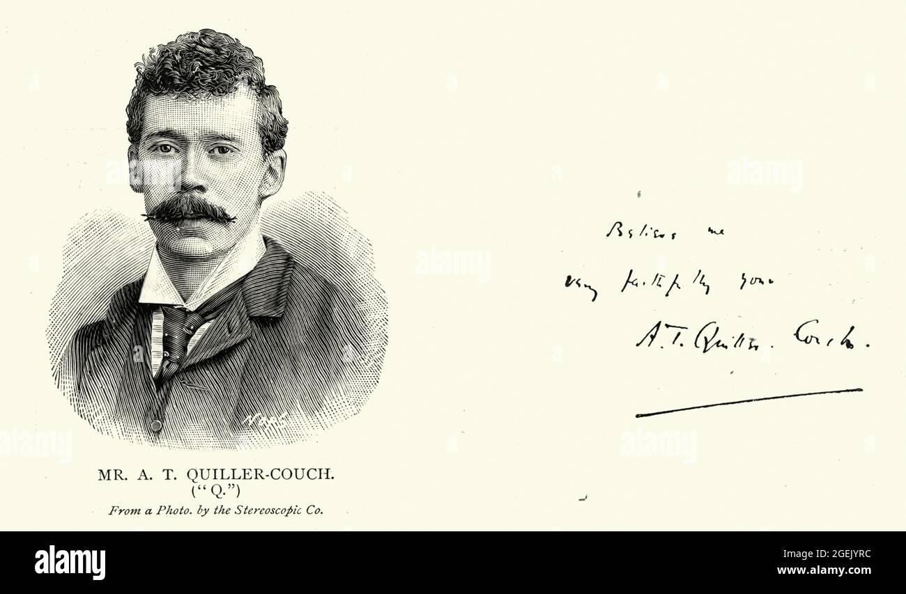 Vintage engraving of Arthur Quiller-Couch, Cornish writer who published  using the pseudonym Q. Although a prolific novelist, he is remembered  mainly f Stock Photo - Alamy