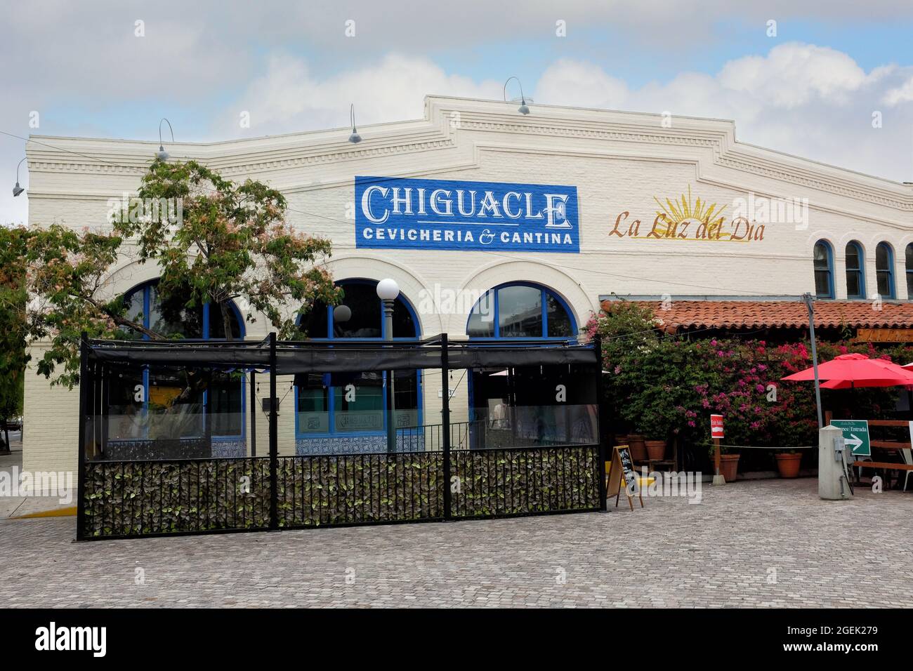 LOS ANGELES, CALIFORNIA - 18 AUG 2021: Chiguacle Sabor Ancestral de Mexico in Los Angeles. A authentic Mexican Restaurant in the historical Olvera Str Stock Photo