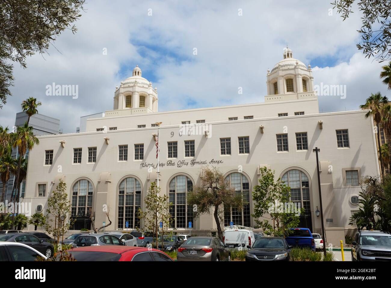 LOS ANGELES, CALIFORNIA - 18 AUG 2021: The Terminal Annex Building in Los Angeles, the central mail processing facility for Los Angeles, from 1940 to Stock Photo