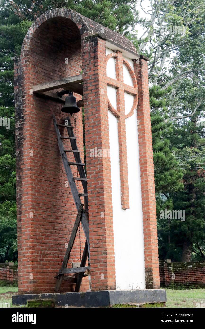 A church bell is seen at the Church of Central Africa Presbyterian (CCAP) Nkhoma Synod. Nkhoma CCAP was set up by missionaries in 1889. Malawi. Stock Photo