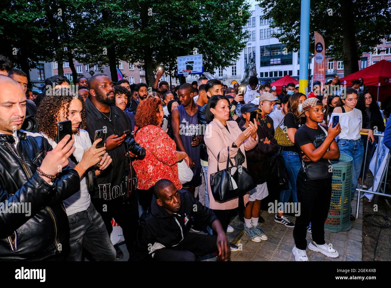 Illustration picture shows the inauguration of the 'place Mehdi Bouda plein' at the Nieuwe Graanmarkt/ Place du Nouveau Marche aux Grains, in Brussels Stock Photo