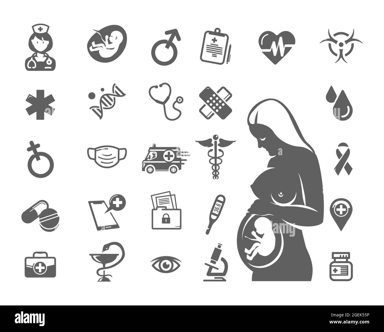 Pregnancy medical set vector signs and icons. Stock Vector