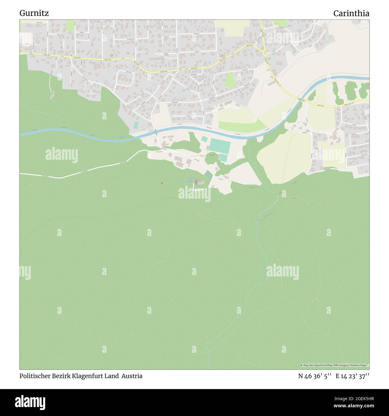 Gurnitz, Politischer Bezirk Klagenfurt Land, Austria, Carinthia, N 46 36' 5'', E 14 23' 37'', map, Timeless Map published in 2021. Travelers, explorers and adventurers like Florence Nightingale, David Livingstone, Ernest Shackleton, Lewis and Clark and Sherlock Holmes relied on maps to plan travels to the world's most remote corners, Timeless Maps is mapping most locations on the globe, showing the achievement of great dreams Stock Photo