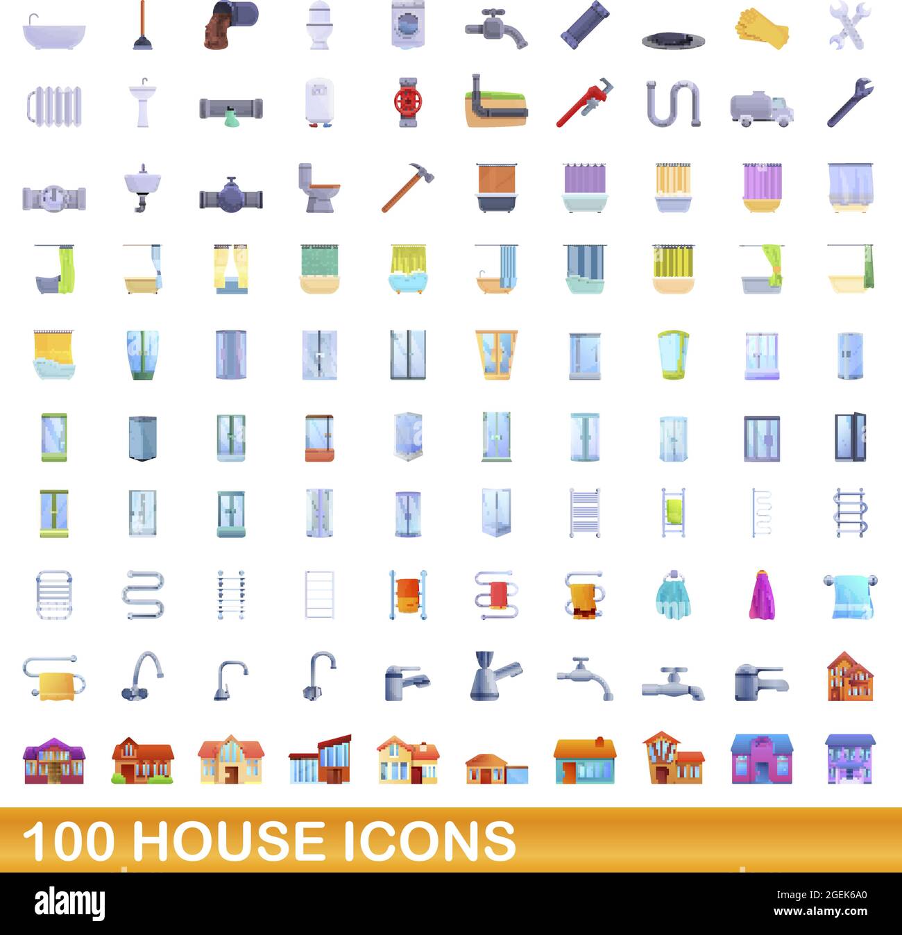 100 house icons set. Cartoon illustration of 100 house icons vector set isolated on white background Stock Vector