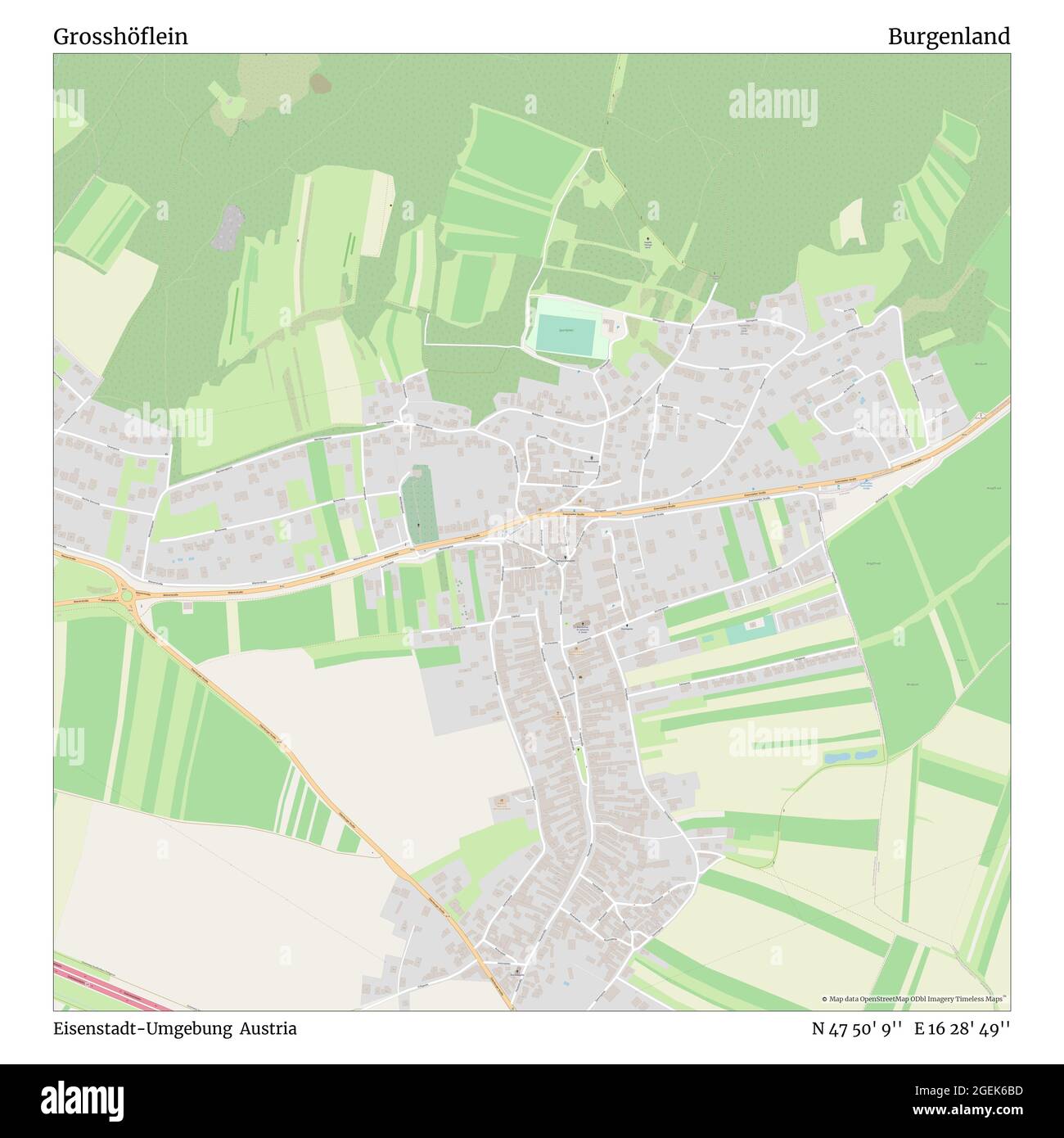 Grosshöflein, Eisenstadt-Umgebung, Austria, Burgenland, N 47 50' 9'', E 16 28' 49'', map, Timeless Map published in 2021. Travelers, explorers and adventurers like Florence Nightingale, David Livingstone, Ernest Shackleton, Lewis and Clark and Sherlock Holmes relied on maps to plan travels to the world's most remote corners, Timeless Maps is mapping most locations on the globe, showing the achievement of great dreams Stock Photo