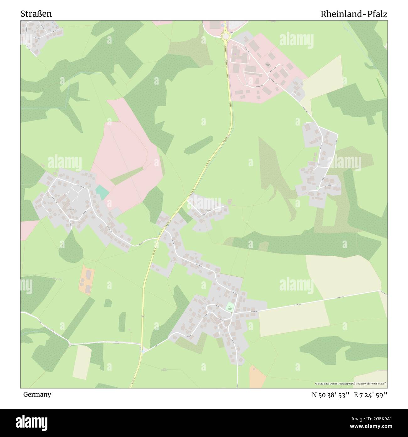 Straßen, Germany, Rheinland-Pfalz, N 50 38' 53'', E 7 24' 59'', map, Timeless Map published in 2021. Travelers, explorers and adventurers like Florence Nightingale, David Livingstone, Ernest Shackleton, Lewis and Clark and Sherlock Holmes relied on maps to plan travels to the world's most remote corners, Timeless Maps is mapping most locations on the globe, showing the achievement of great dreams Stock Photo