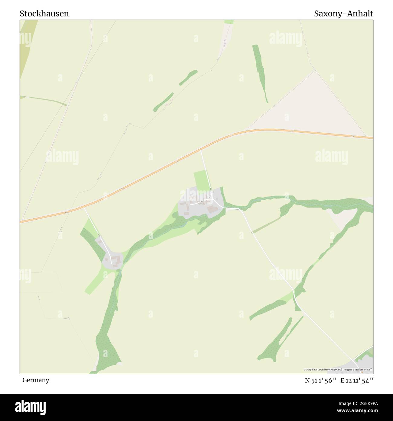 Stockhausen, Germany, Saxony-Anhalt, N 51 1' 56'', E 12 11' 54'', map, Timeless Map published in 2021. Travelers, explorers and adventurers like Florence Nightingale, David Livingstone, Ernest Shackleton, Lewis and Clark and Sherlock Holmes relied on maps to plan travels to the world's most remote corners, Timeless Maps is mapping most locations on the globe, showing the achievement of great dreams Stock Photo