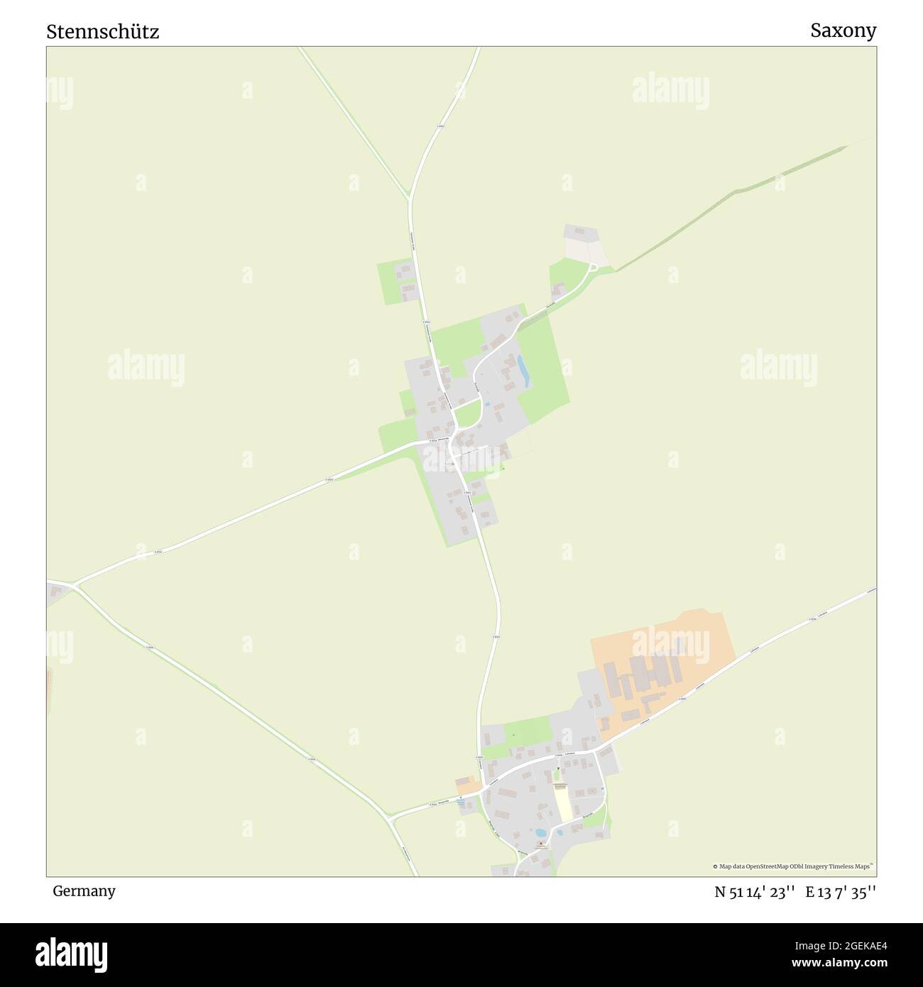 Stennschütz, Germany, Saxony, N 51 14' 23'', E 13 7' 35'', map, Timeless Map published in 2021. Travelers, explorers and adventurers like Florence Nightingale, David Livingstone, Ernest Shackleton, Lewis and Clark and Sherlock Holmes relied on maps to plan travels to the world's most remote corners, Timeless Maps is mapping most locations on the globe, showing the achievement of great dreams Stock Photo