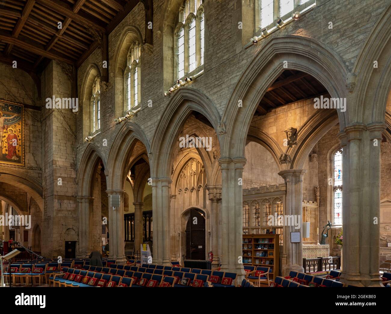 UK, England, Oxfordshire, Burford, St John the Baptist Church, nave Stock Photo
