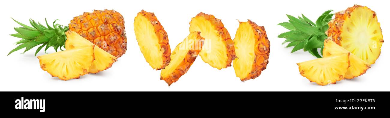 pineapple half and slices isolated on white background with full depth ...