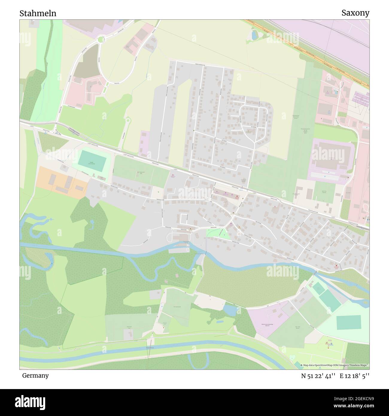 Stahmeln, Germany, Saxony, N 51 22' 41'', E 12 18' 5'', map, Timeless Map published in 2021. Travelers, explorers and adventurers like Florence Nightingale, David Livingstone, Ernest Shackleton, Lewis and Clark and Sherlock Holmes relied on maps to plan travels to the world's most remote corners, Timeless Maps is mapping most locations on the globe, showing the achievement of great dreams Stock Photo