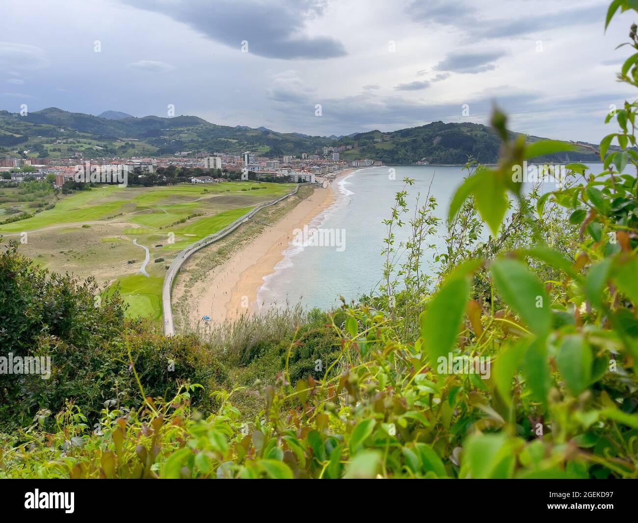 Panoramic view of the town of Zarautz and its beach. Stock Photo