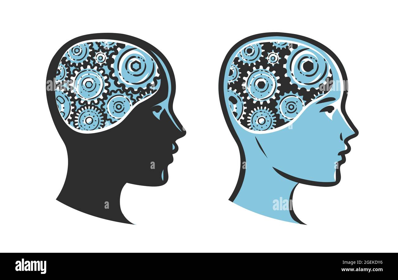 Human head with brain and gears. Idea generation business Stock Vector ...