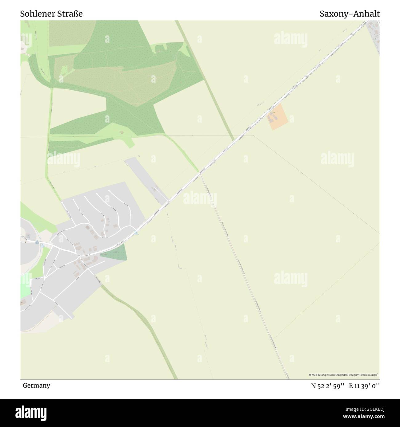 Sohlener Straße, Germany, Saxony-Anhalt, N 52 2' 59'', E 11 39' 0'', map, Timeless Map published in 2021. Travelers, explorers and adventurers like Florence Nightingale, David Livingstone, Ernest Shackleton, Lewis and Clark and Sherlock Holmes relied on maps to plan travels to the world's most remote corners, Timeless Maps is mapping most locations on the globe, showing the achievement of great dreams Stock Photo