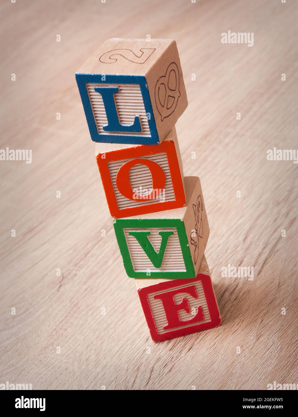 Toy blocks spelling out 'LOVE' Stock Photo
