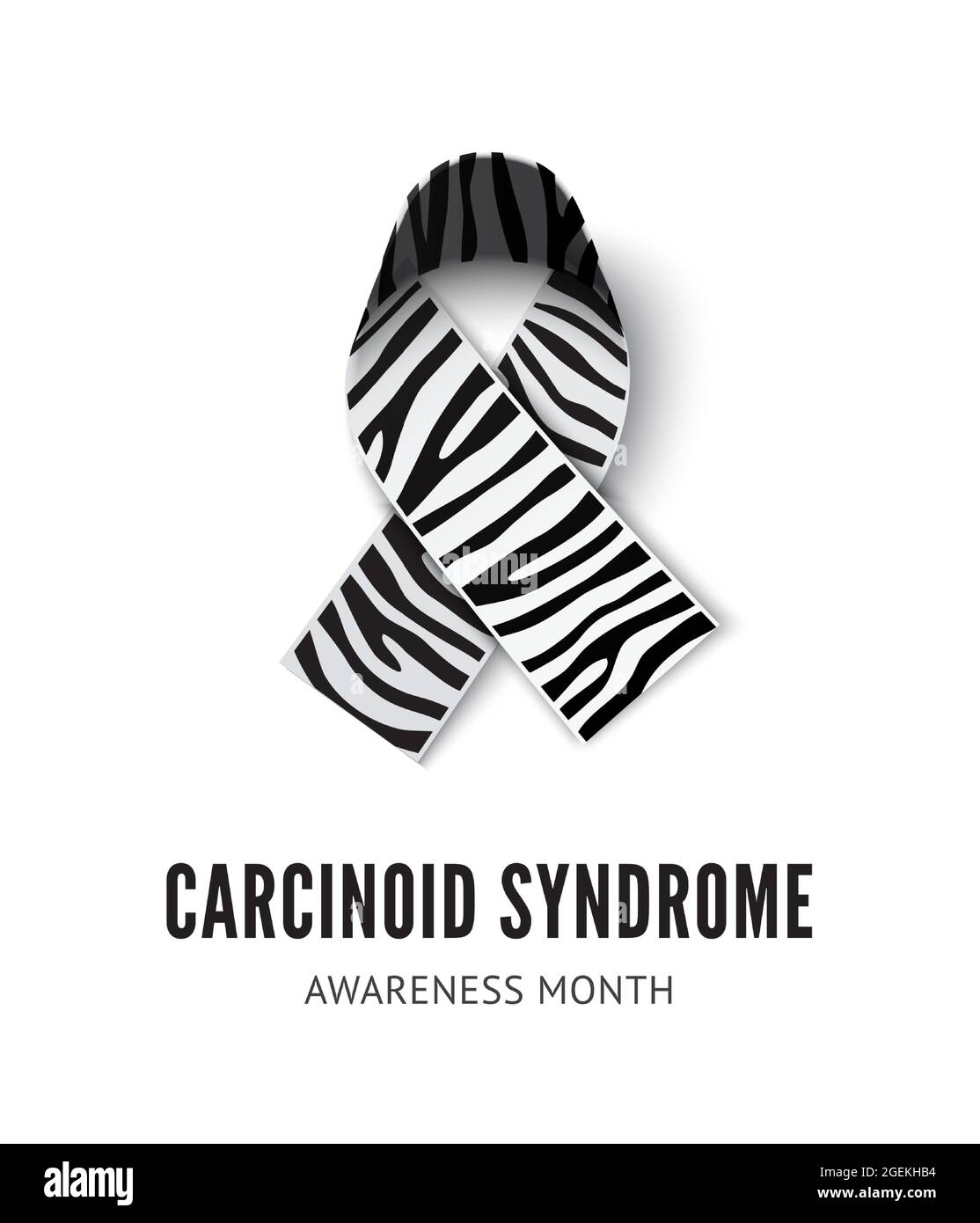 Carcinoid syndrome awareness ribbon vector illustration isolated on white background. Realistic zebra strips color ribbon concept rare disease Stock Vector