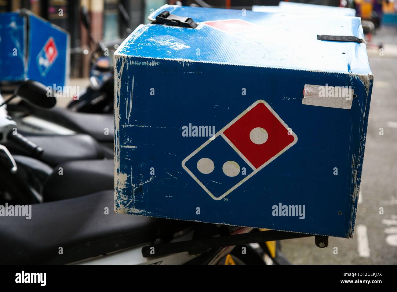 A thermal box seen on Domino's Pizza delivery scooter in Bristol