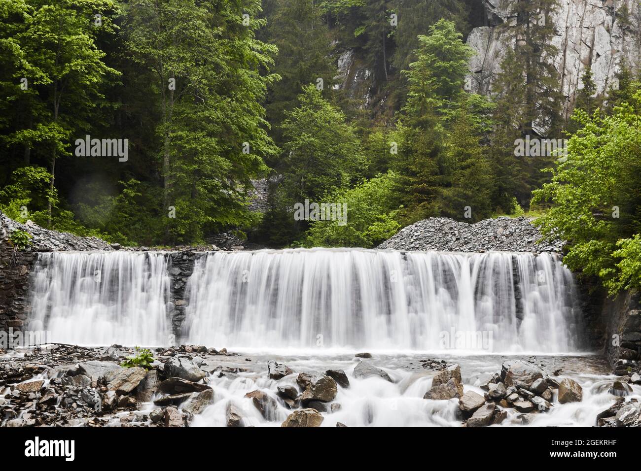 Long exposure waterfall in the forest Stock Photo