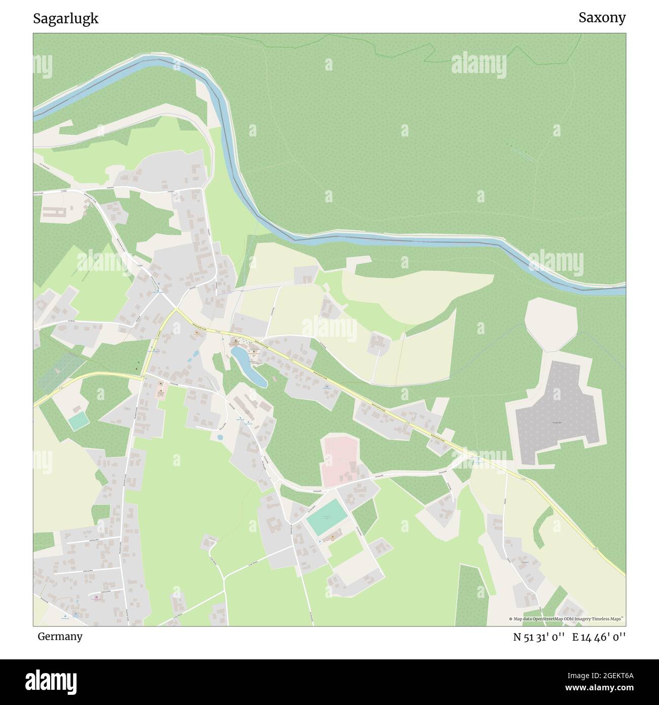 Sagarlugk, Germany, Saxony, N 51 31' 0'', E 14 46' 0'', map, Timeless Map published in 2021. Travelers, explorers and adventurers like Florence Nightingale, David Livingstone, Ernest Shackleton, Lewis and Clark and Sherlock Holmes relied on maps to plan travels to the world's most remote corners, Timeless Maps is mapping most locations on the globe, showing the achievement of great dreams Stock Photo