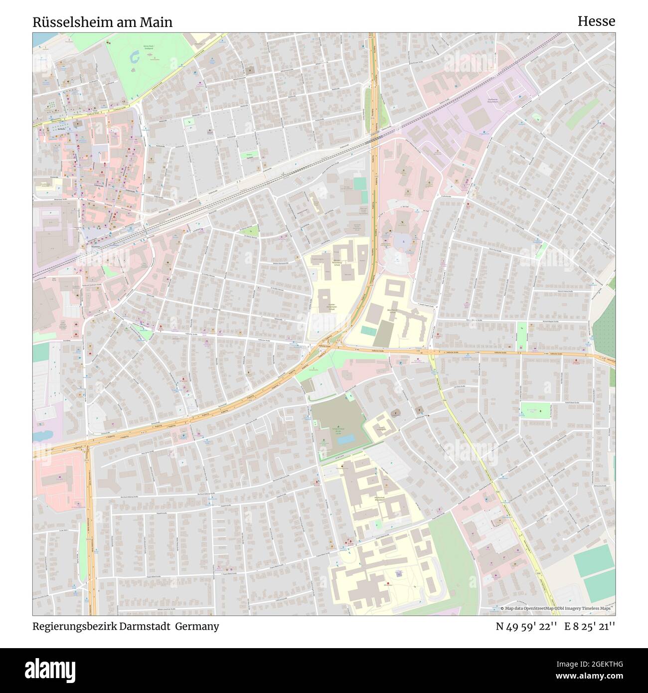 Rruga E Dibres Map Rüsselsheim Am Main, Regierungsbezirk Darmstadt, Germany, Hesse, N 49 59'  22'', E 8 25' 21'', Map, Timeless Map Published In 2021. Travelers,  Explorers And Adventurers Like Florence Nightingale, David Livingstone,  Ernest Shackleton,
