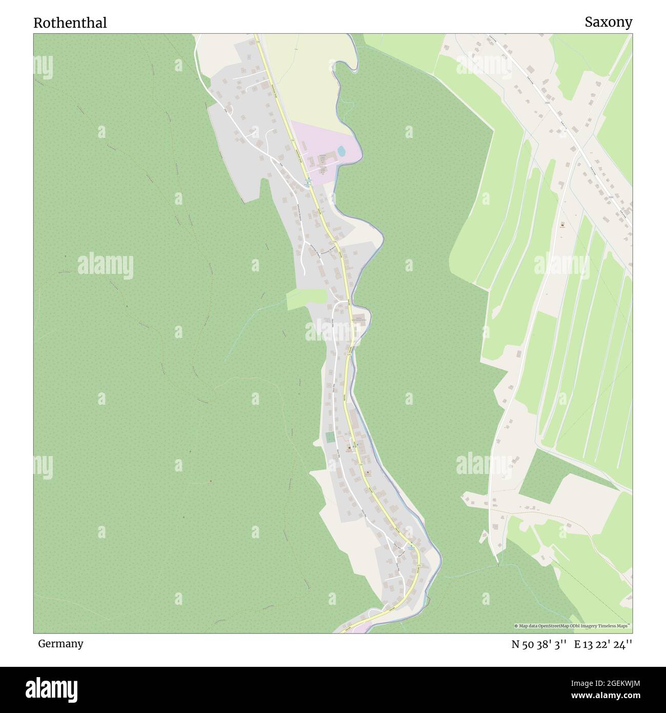 Rothenthal, Germany, Saxony, N 50 38' 3'', E 13 22' 24'', map, Timeless Map published in 2021. Travelers, explorers and adventurers like Florence Nightingale, David Livingstone, Ernest Shackleton, Lewis and Clark and Sherlock Holmes relied on maps to plan travels to the world's most remote corners, Timeless Maps is mapping most locations on the globe, showing the achievement of great dreams Stock Photo