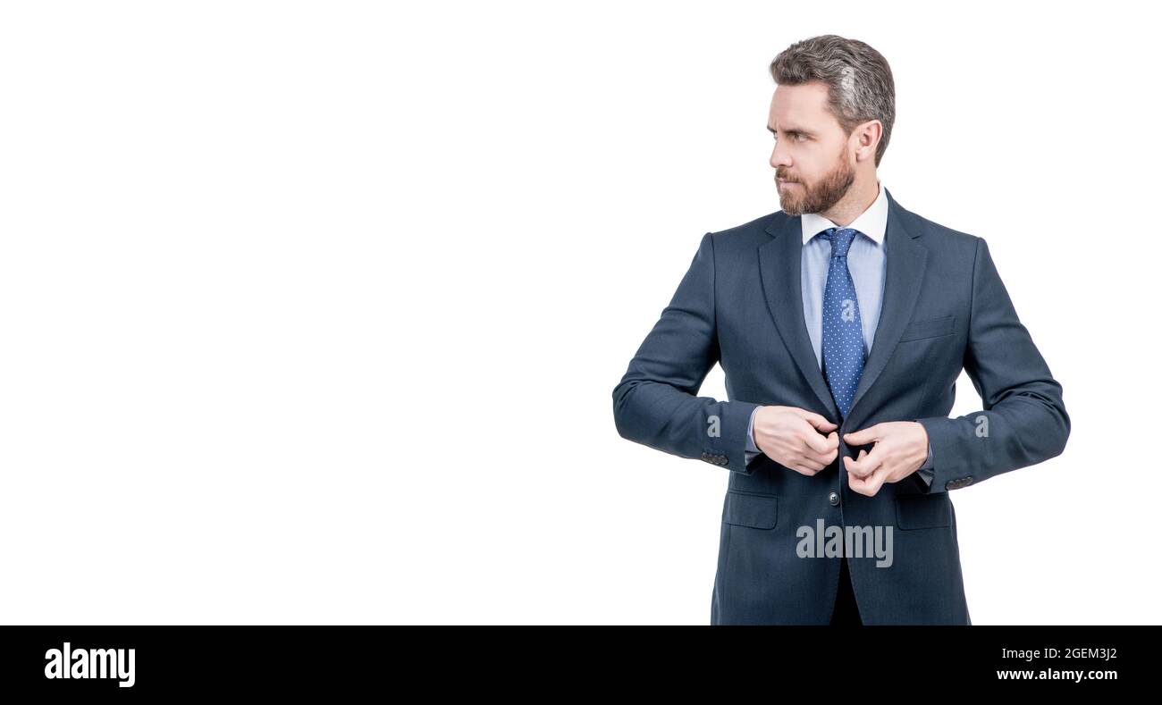 Dress for success. Businessman adjust formal suit. Suited man. Wearing business suit Stock Photo
