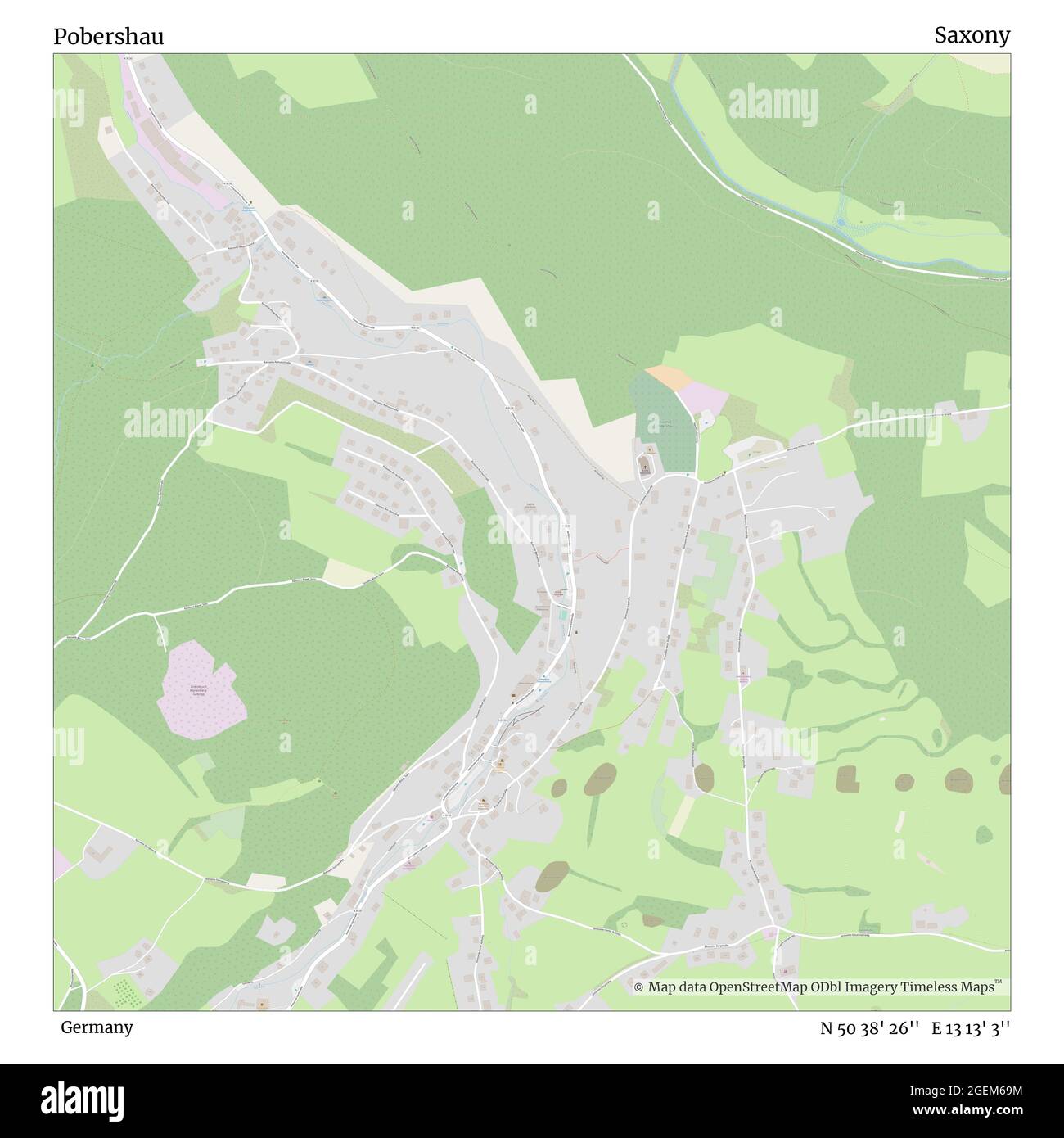 Pobershau, Germany, Saxony, N 50 38' 26'', E 13 13' 3'', map, Timeless Map published in 2021. Travelers, explorers and adventurers like Florence Nightingale, David Livingstone, Ernest Shackleton, Lewis and Clark and Sherlock Holmes relied on maps to plan travels to the world's most remote corners, Timeless Maps is mapping most locations on the globe, showing the achievement of great dreams Stock Photo