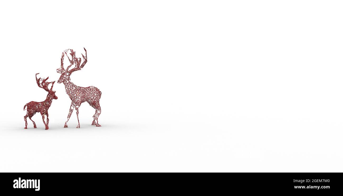 3D illustration of red cute Christmas deer isolated on a white ...