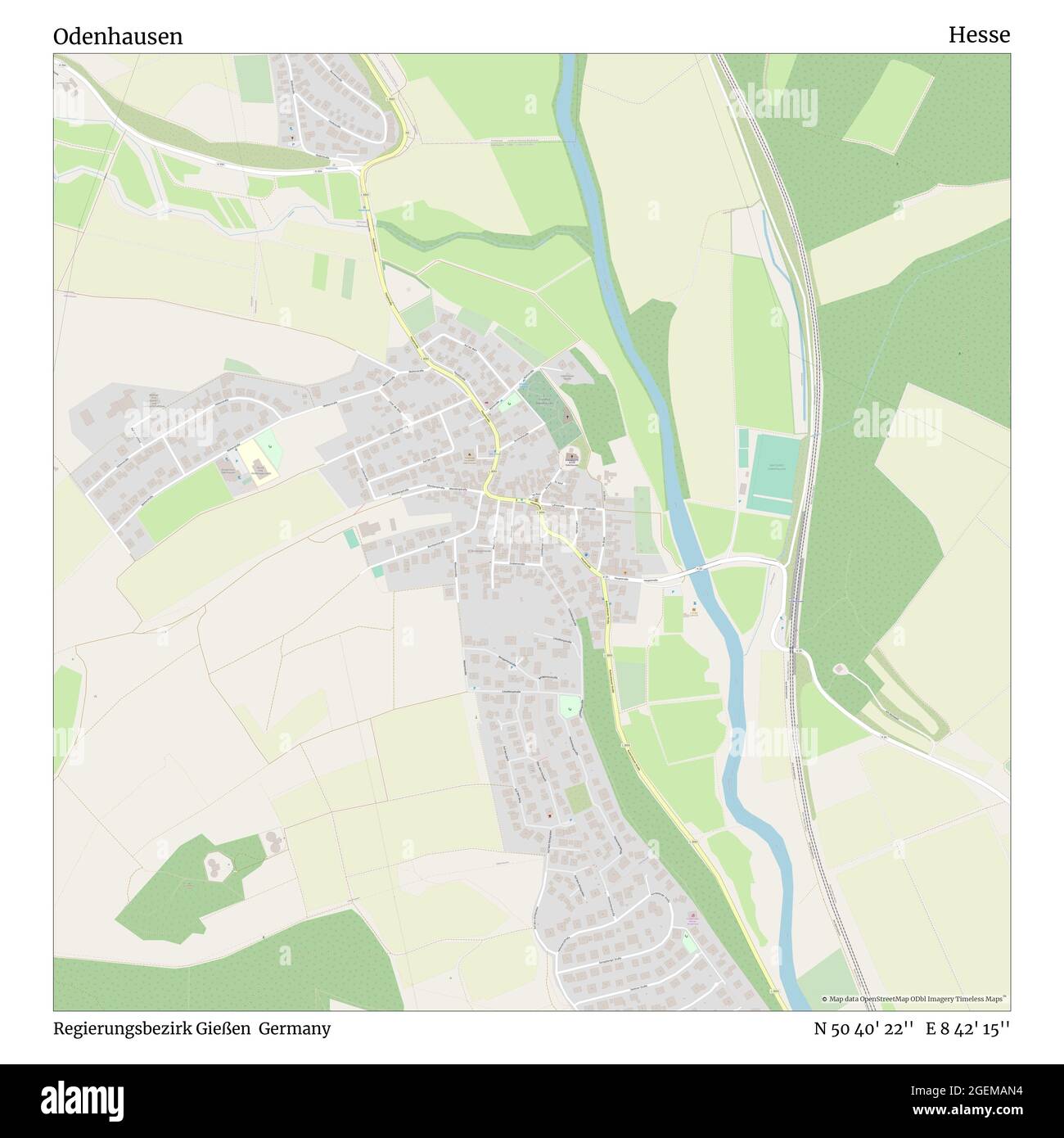 Odenhausen, Regierungsbezirk Gießen, Germany, Hesse, N 50 40' 22'', E 8 42' 15'', map, Timeless Map published in 2021. Travelers, explorers and adventurers like Florence Nightingale, David Livingstone, Ernest Shackleton, Lewis and Clark and Sherlock Holmes relied on maps to plan travels to the world's most remote corners, Timeless Maps is mapping most locations on the globe, showing the achievement of great dreams Stock Photo