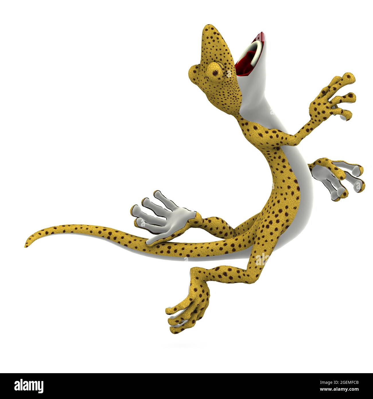3D-illustration of a cute and funny cartoon gecko. isolated rendering object Stock Photo