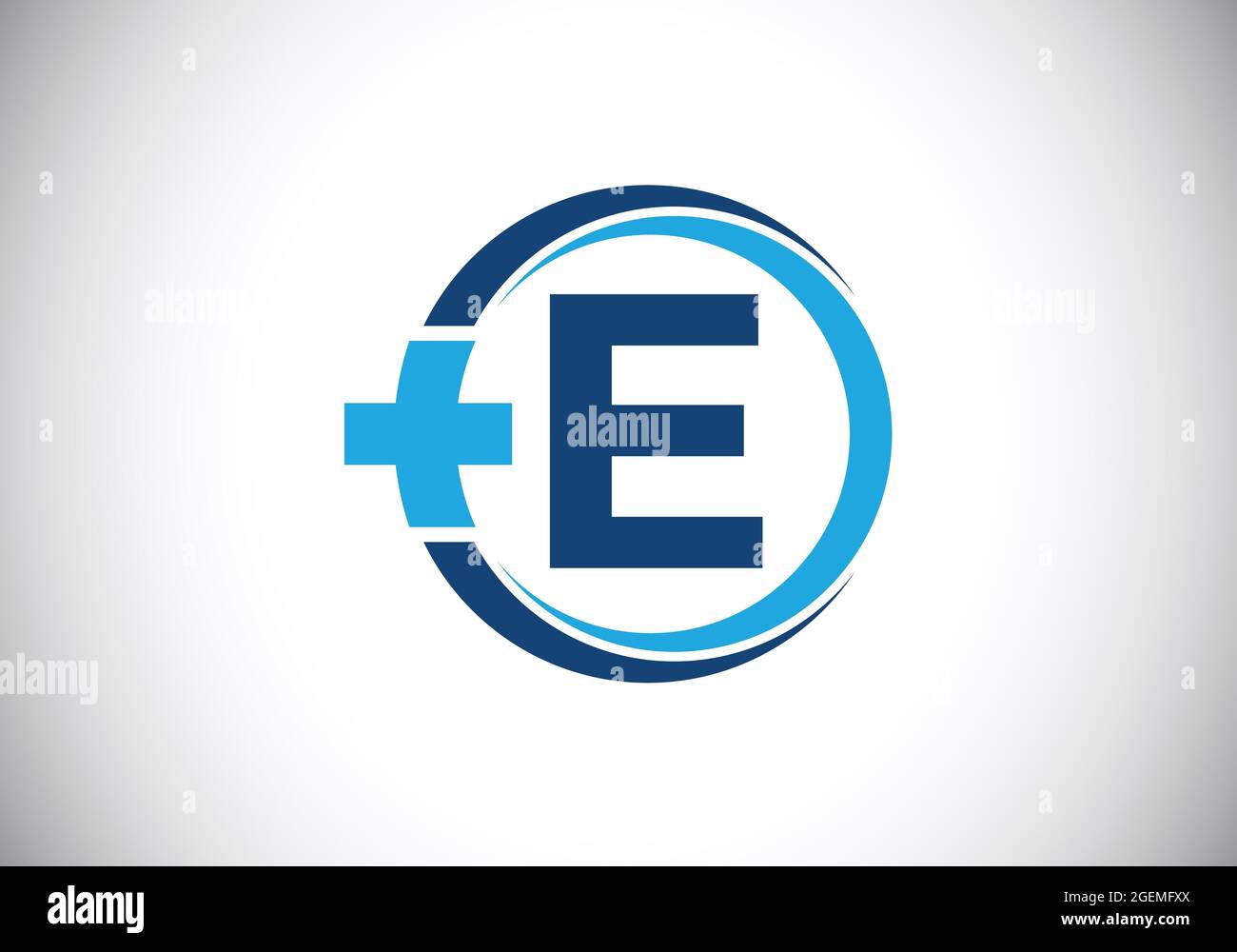 Initial E monogram alphabet in a circle with cross plus. Medical logo ...