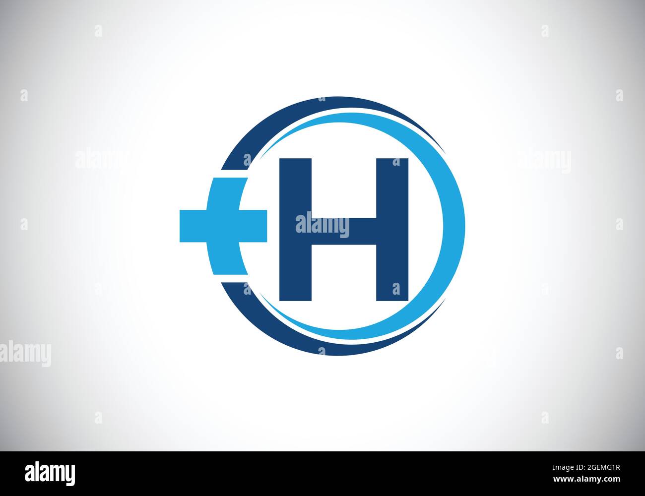 Initial H monogram alphabet in a circle with cross plus. Medical logo