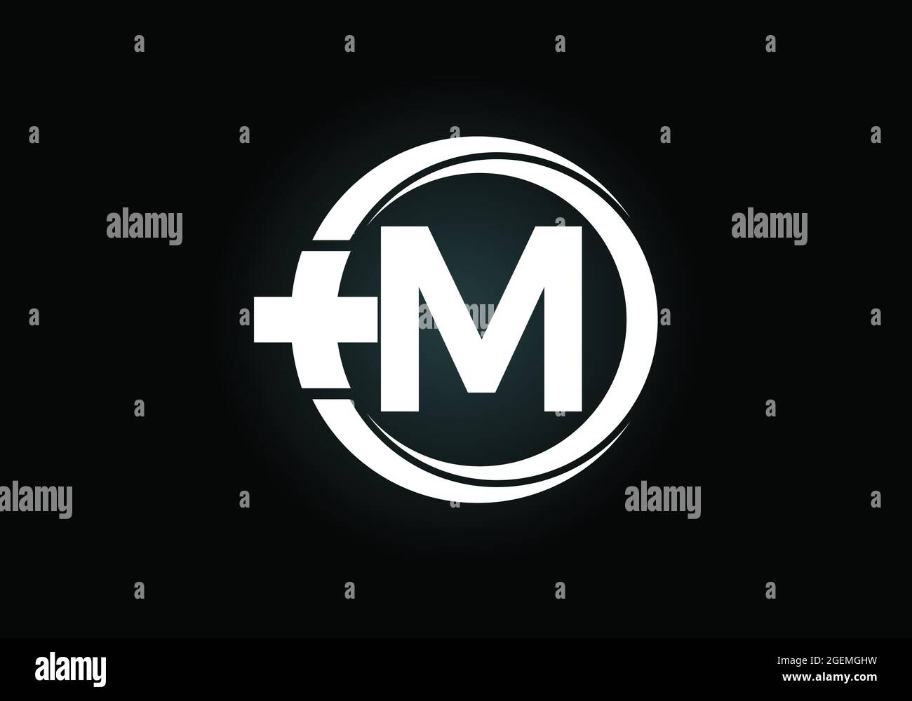 Initial M monogram alphabet in a circle with cross plus. Medical logo ...