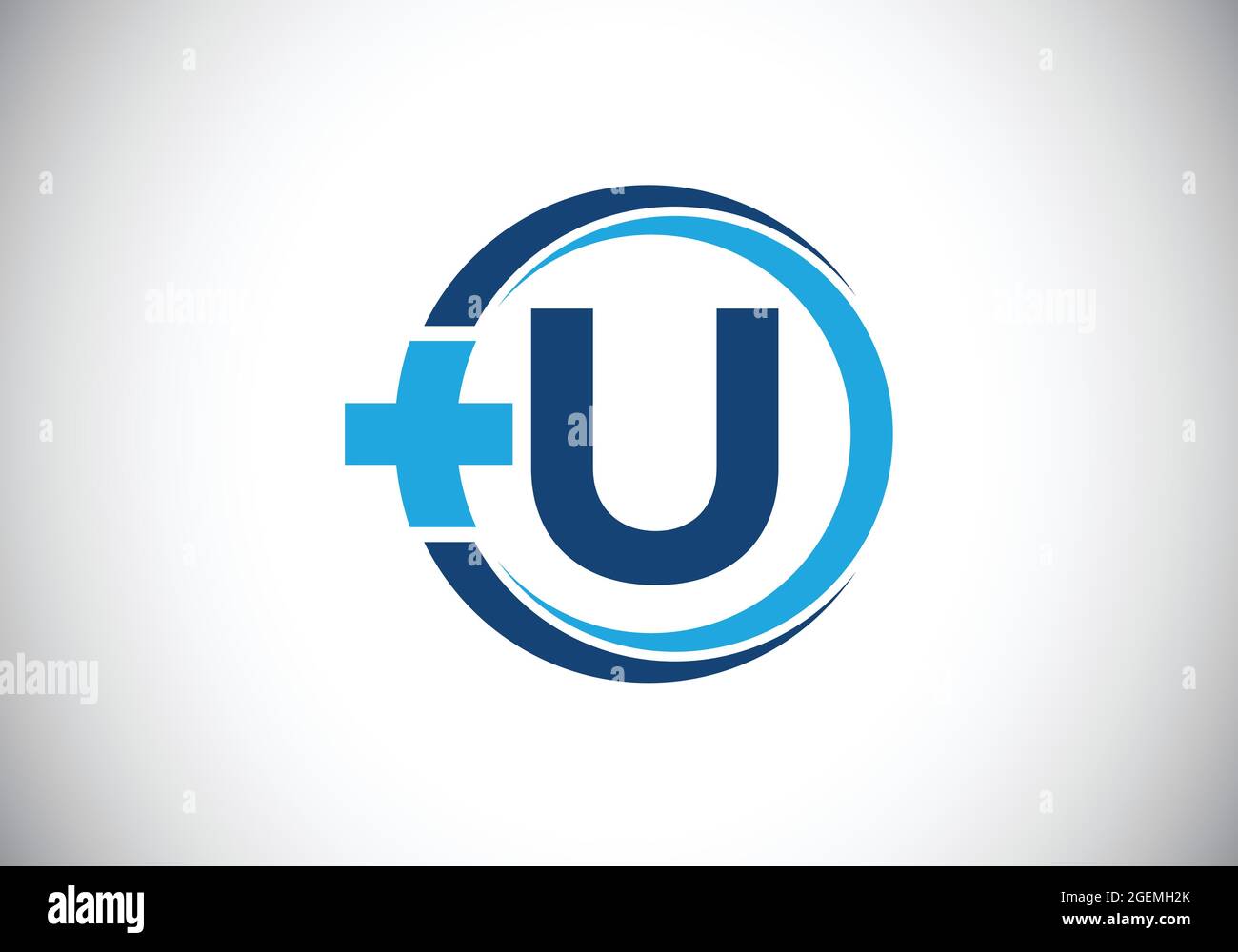 Initial U monogram alphabet in a circle with cross plus. Medical logo ...