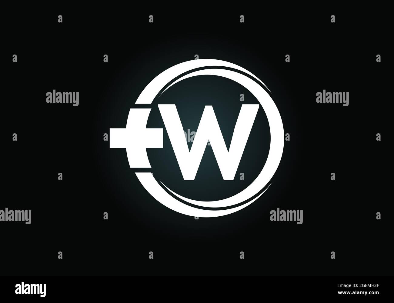Initial W monogram alphabet in a circle with cross plus. Medical logo