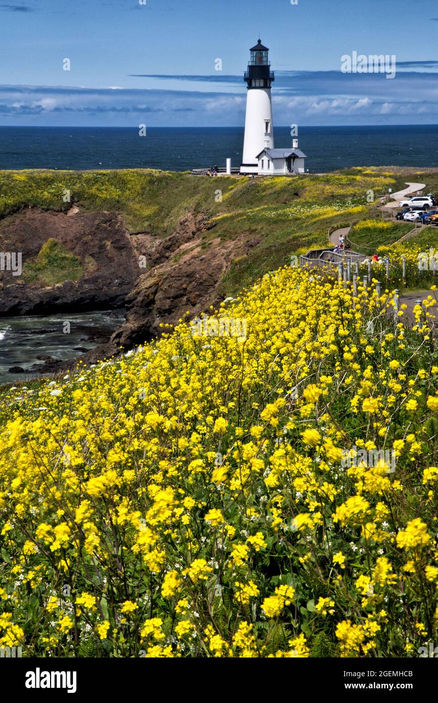 Views of Yaquina Head Lighthouse and beach Stock Photo